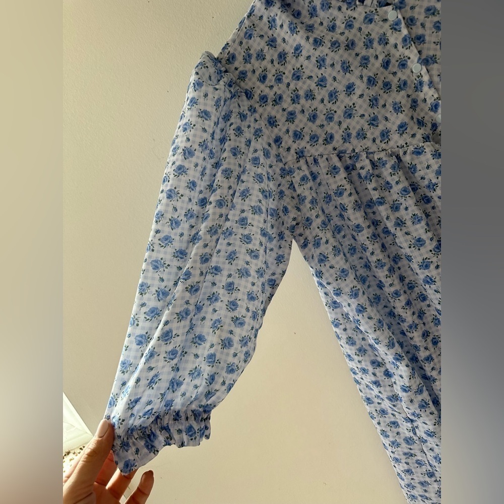 Vintage floral midi dress long sleeve prairie size L XL handmade gingham…​​​​​ - Picture 5 of 6